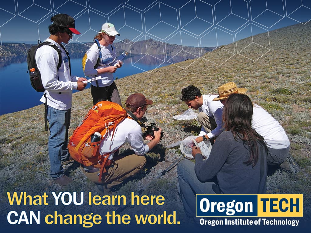 Sample ad for Oregon Tech with the text "What YOU learn here CAN change the world."